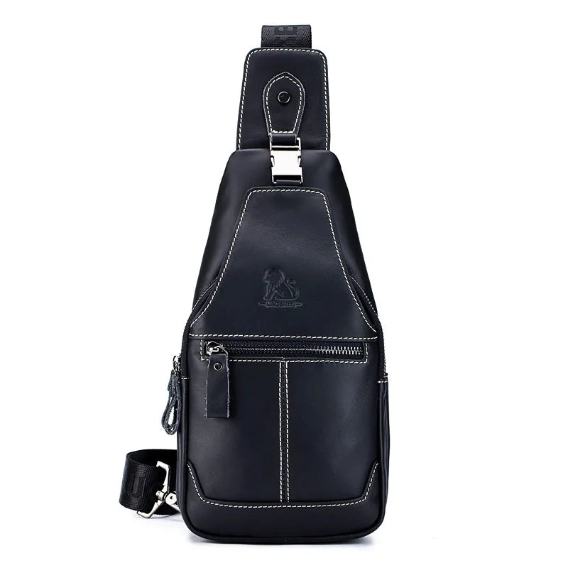 Men's Genuine Leather Chest Bag – Retro Cowhide Sling Bag