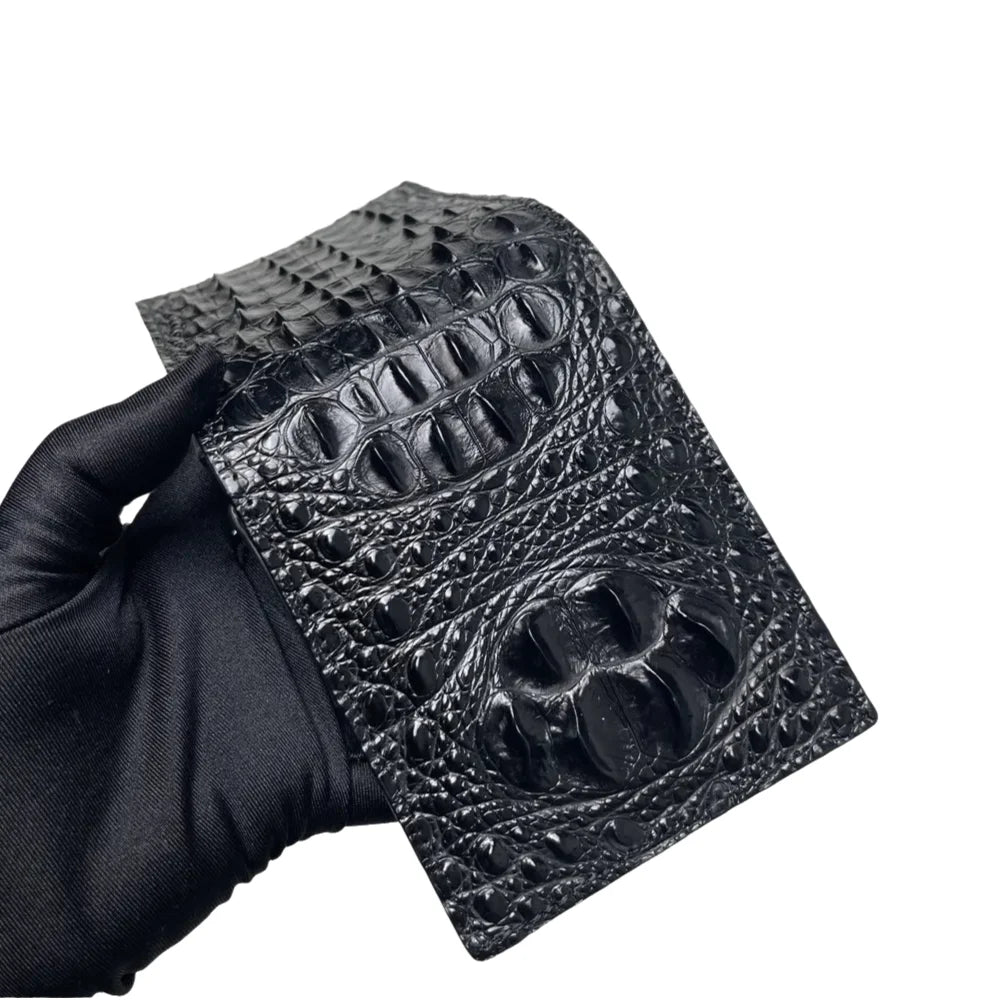 Crocodile Leather Men's Bifold Card Wallet – Black