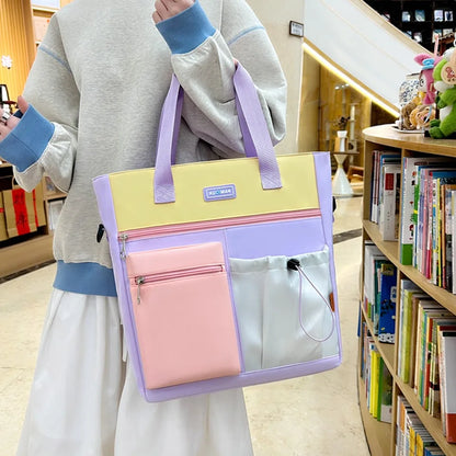Color Block Crossbody Tote Bag – Large Waterproof School Bag