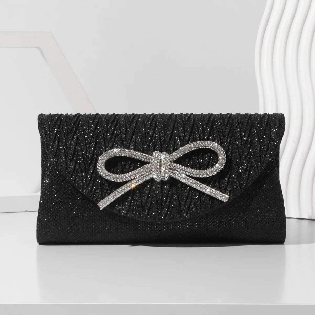 Crystal Bow Evening Clutch Purse – Shiny Envelope Bag for Wedding & Party
