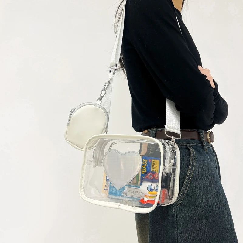 Clear PVC Crossbody Bag with Heart Pattern & Mini Coin Purse