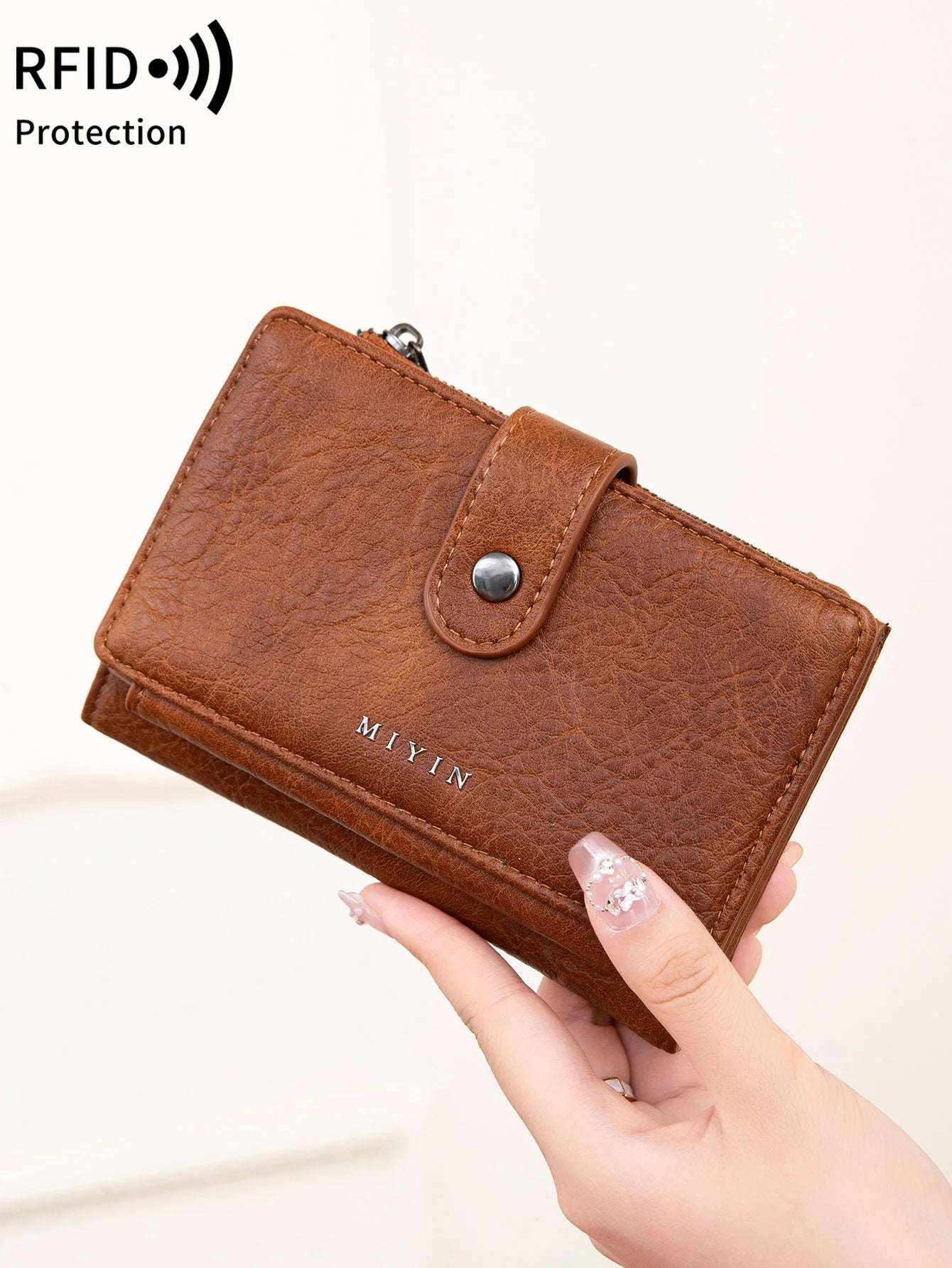 RFID Blocking Women's Trifold Wallet – Retro PU Leather Multi-Card Slot
