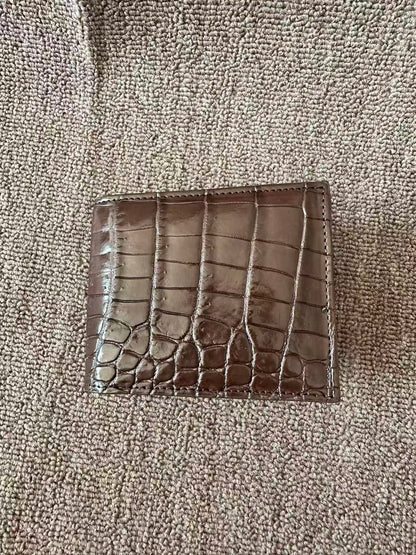 Genuine Leather Crocodile-Embossed Card Holder Wallet