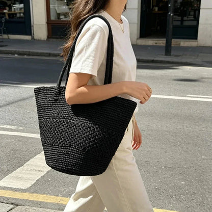 Raffia Straw Beach Tote Bag – Large Woven Shoulder Bag for Summer