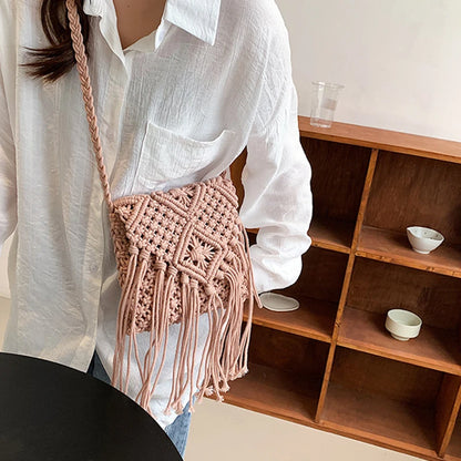 Bohemian Tassel Crochet Crossbody Bag for Women – Ultralight Beach Shoulder Bag