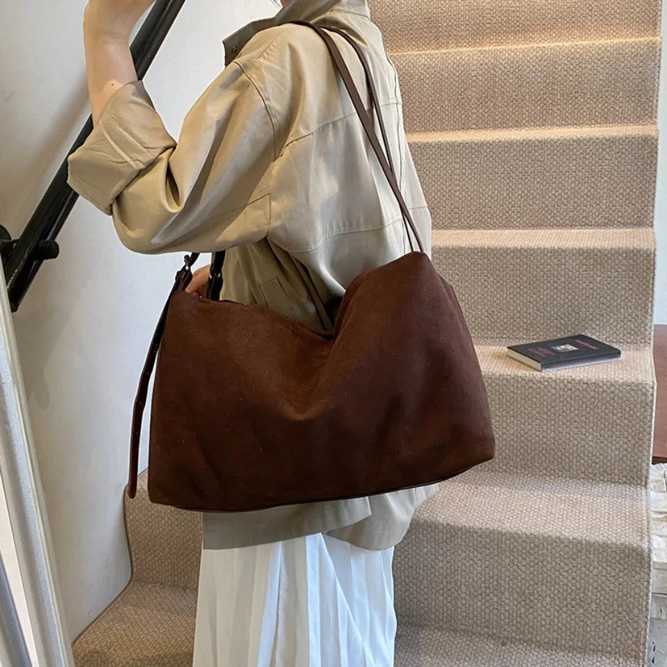 Large Suede Leather Tote Shoulder Bag for Women