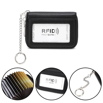 RFID Blocking Women's Accordion Card Holder Wallet with Key Ring