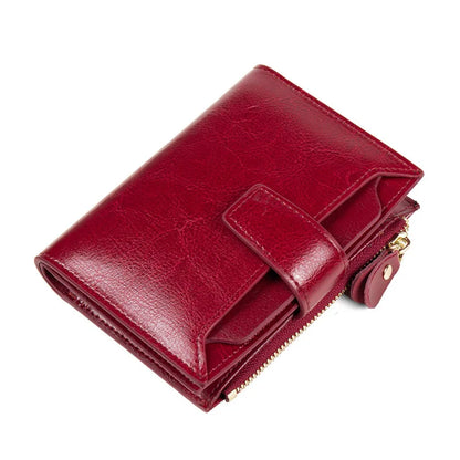 RFID Blocking Genuine Leather Women's Wallet – Zip Coin & Multi-Card Organizer