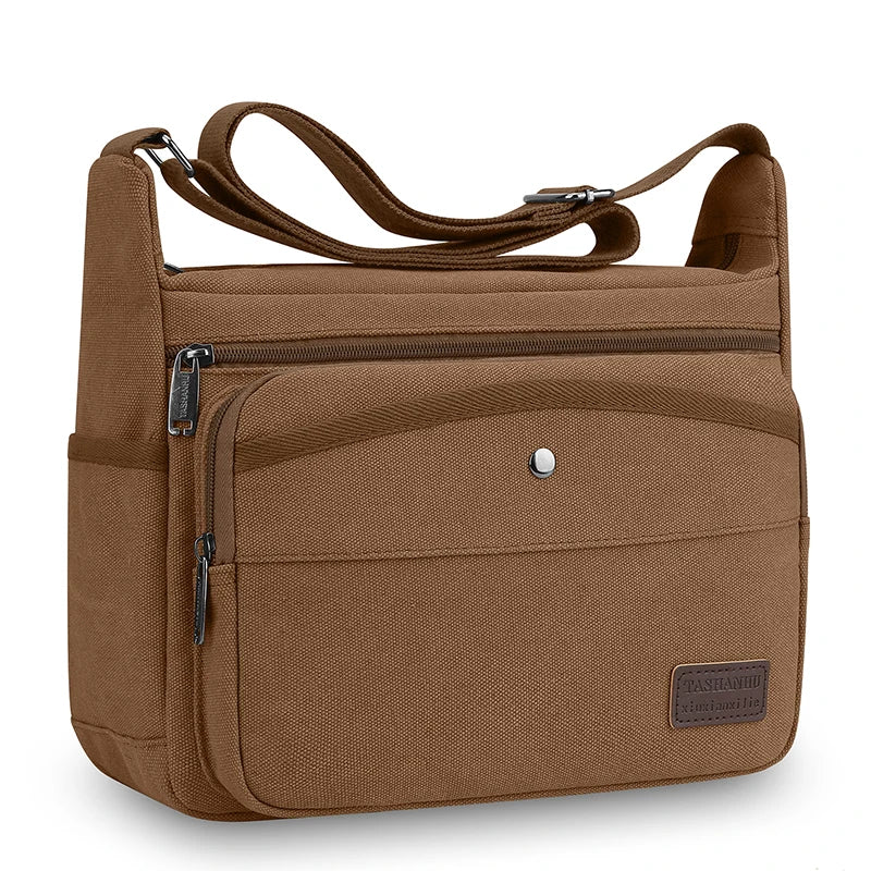 Men's Canvas Crossbody Shoulder Bag – Multi-Pocket Travel Messenger