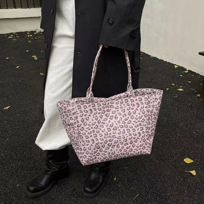 Leopard Print Canvas Tote Bag – Large Capacity Shoulder Bag for Women