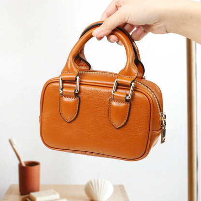 Genuine Leather Mini Boston Bag – Women's Crossbody Tote