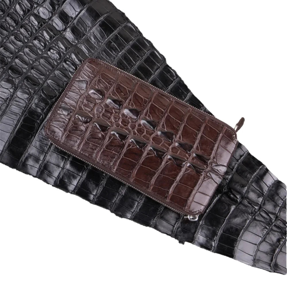 Crocodile Leather Men's Long Clutch Wallet | Zipper Card Holder