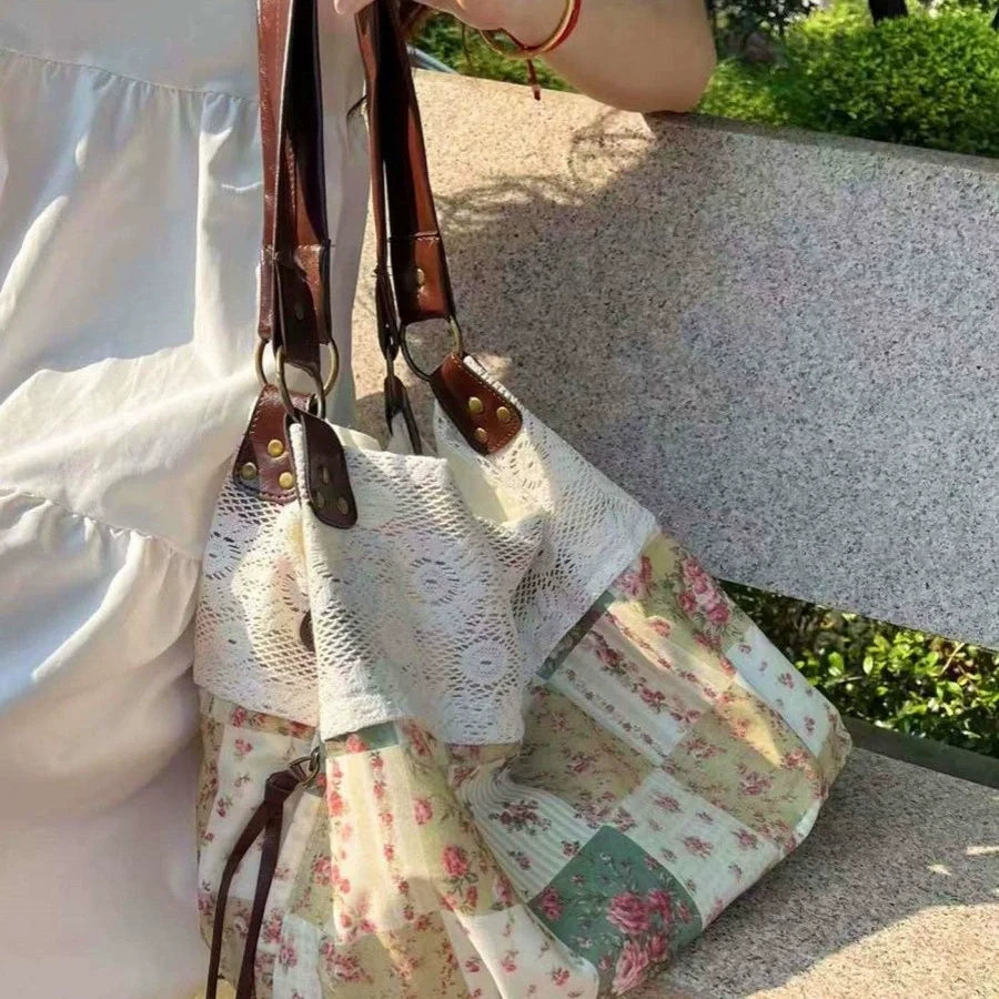 Fairycore Lace Patchwork Shoulder Bag – Mori Girl Boho Handbag