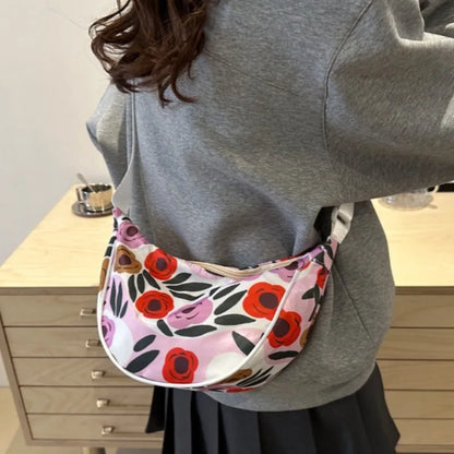 Japanese Style Floral Nylon Crossbody Bag – Crescent Hobo