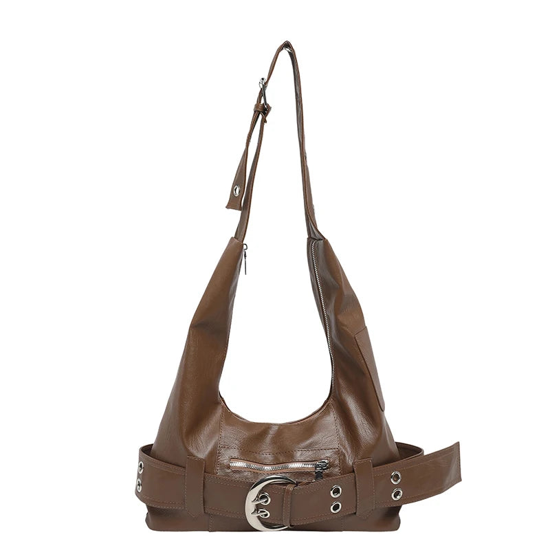 Large Capacity PU Leather Hobo Bag for Women – Buckle Shoulder Bag