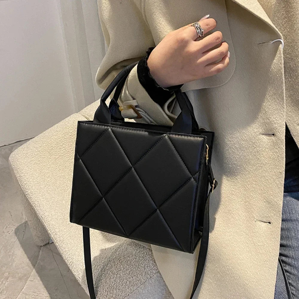 Quilted Plaid Handbag – Top Handle Crossbody Shoulder Bag