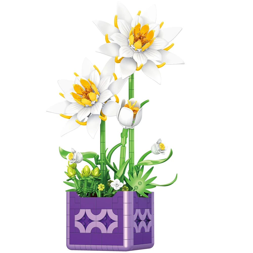 Flower Bouquet Building Blocks – Potted Plant Home Decor Set