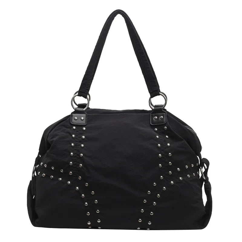 Women's Nylon Rivet Tote Bag – Large Shoulder Commuter Handbag
