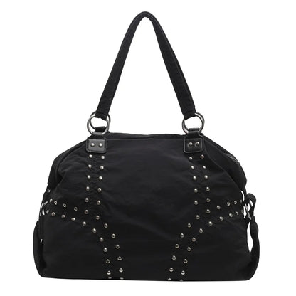 Women's Nylon Rivet Tote Bag – Large Shoulder Commuter Handbag