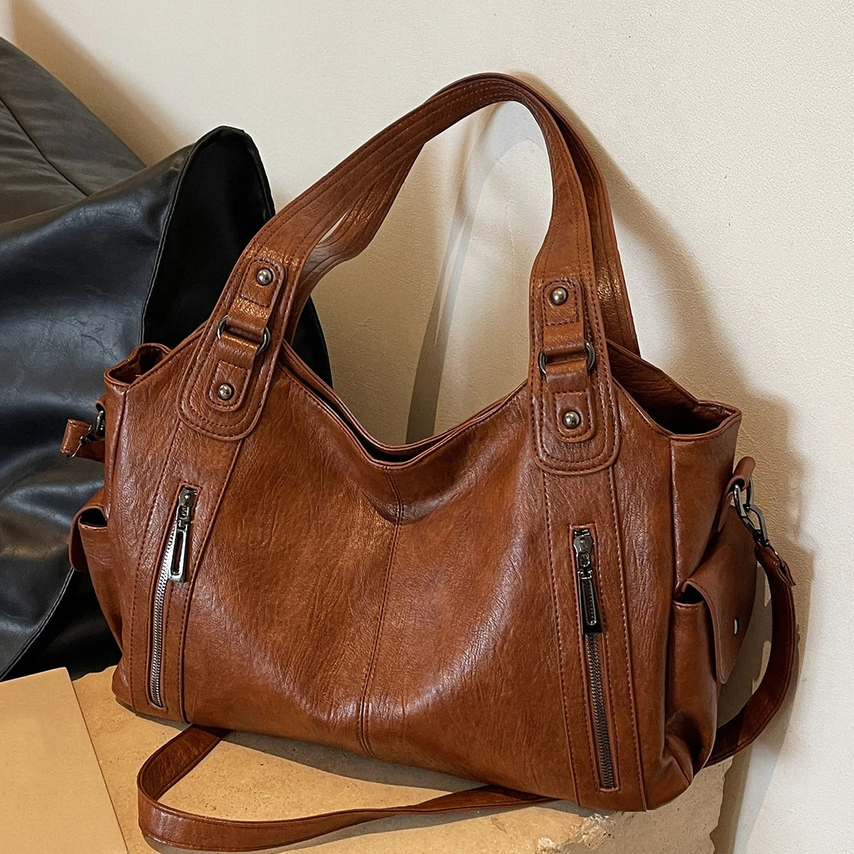 Large Capacity Women's Leather Tote Shoulder Bag