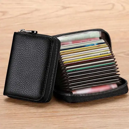 Leather Card Holder Wallet with Zipper – 9 or 18 Slots