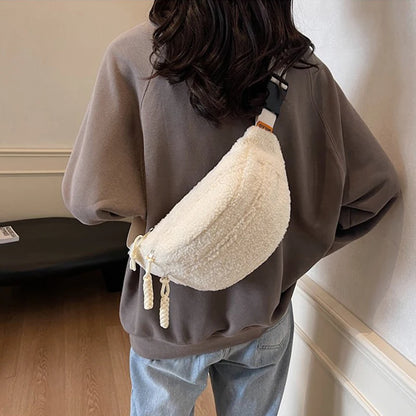 Cozy Faux Fur Waist Bag Women S Soft Winter Plush Crossbody Chest Adjustable Strap Casual Commuter