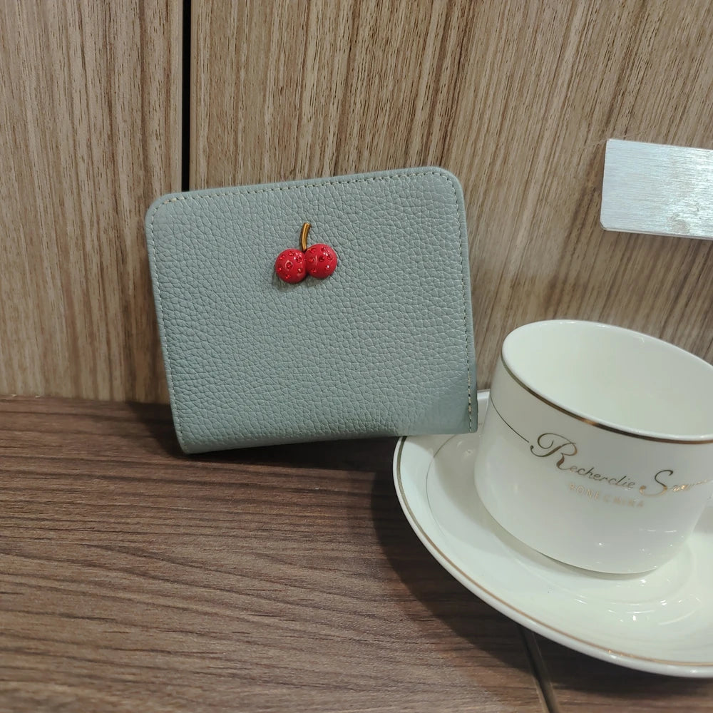 Women's Slim Genuine Leather Wallet – Sweet Cherry Rivet Card Holder