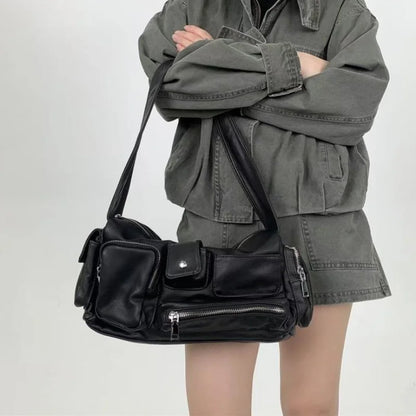 Hobo Crossbody Bag – Y2K Washed Leather Multi-Pocket Women's Bag