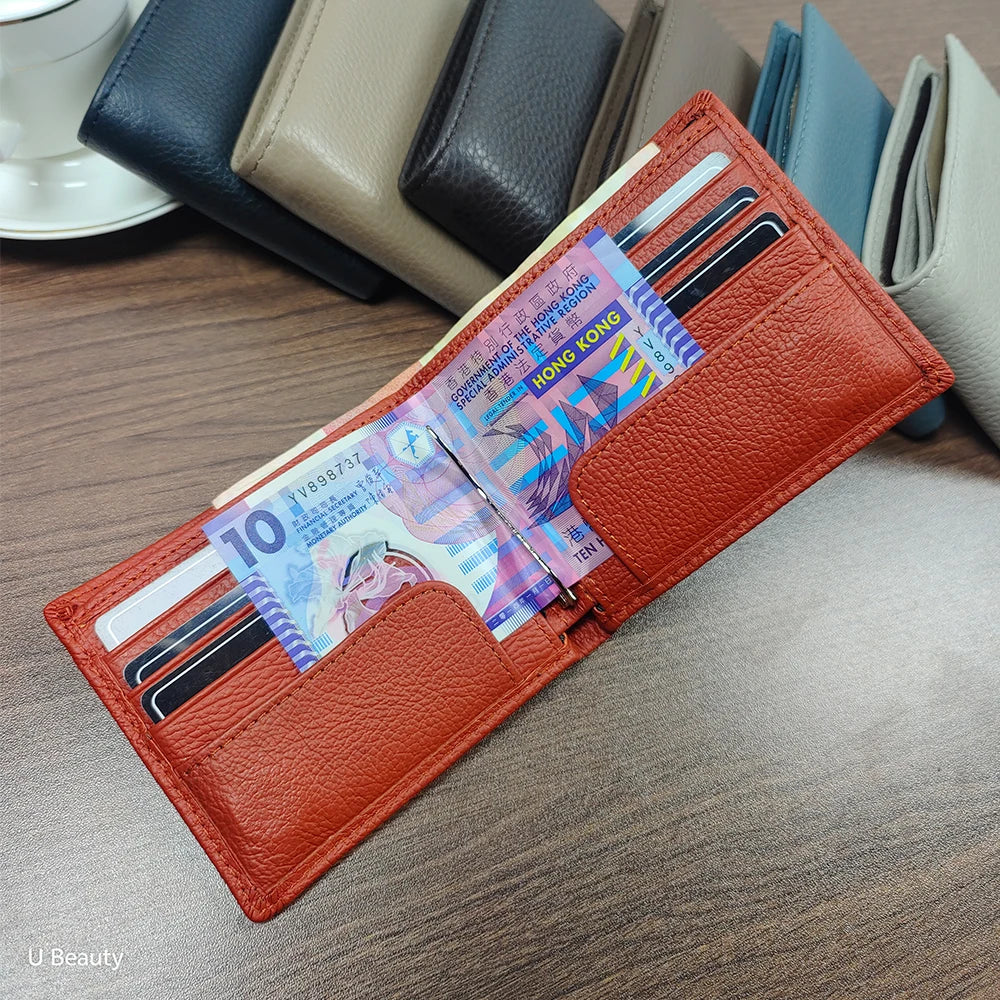 Men's Genuine Cow Leather Short Wallet with Coin Pocket
