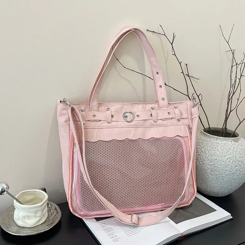 Itabag Tote Bag Clear Mesh Window Heart Buckle Shoulder Bag