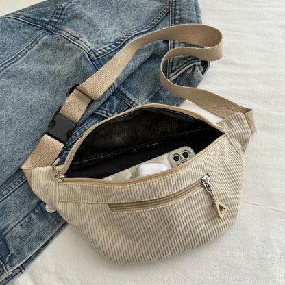 Corduroy Fanny Pack – Retro Crossbody Chest Waist Bag for Women