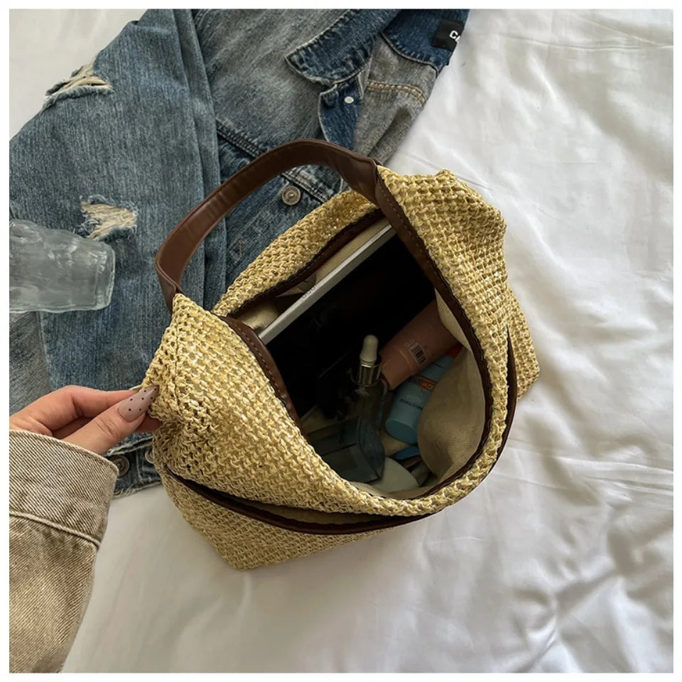 Woven Straw Shoulder Bag – Women's Beach Tote
