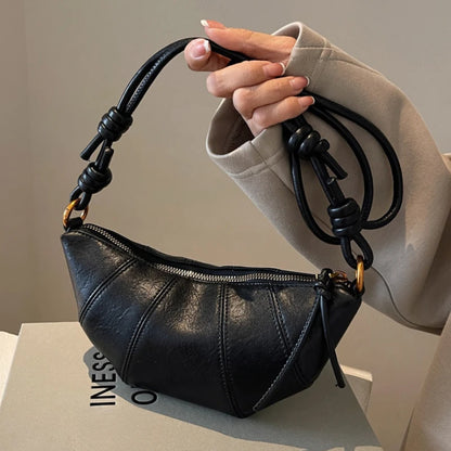 Leather Dumpling Crossbody Bag – Retro Crescent Shoulder Bag for Women