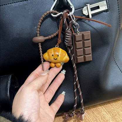 Cute Food Bag Charm Keychain with Braided Rope – Croissant, Chocolate & More