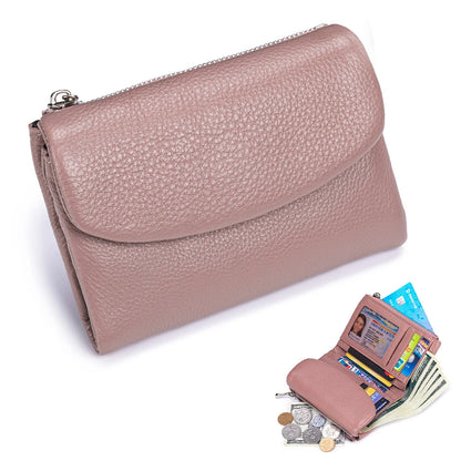Metallic Genuine Leather Tri-Fold Women's Wallet Organizer Purse