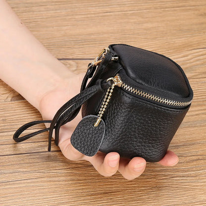 Vintage Leather Mini Cosmetic Bag – Lipstick & Coin Purse with Wrist Strap
