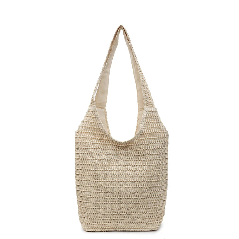 Woven Straw Beach Tote Bag for Women – Large Capacity Shoulder Bag