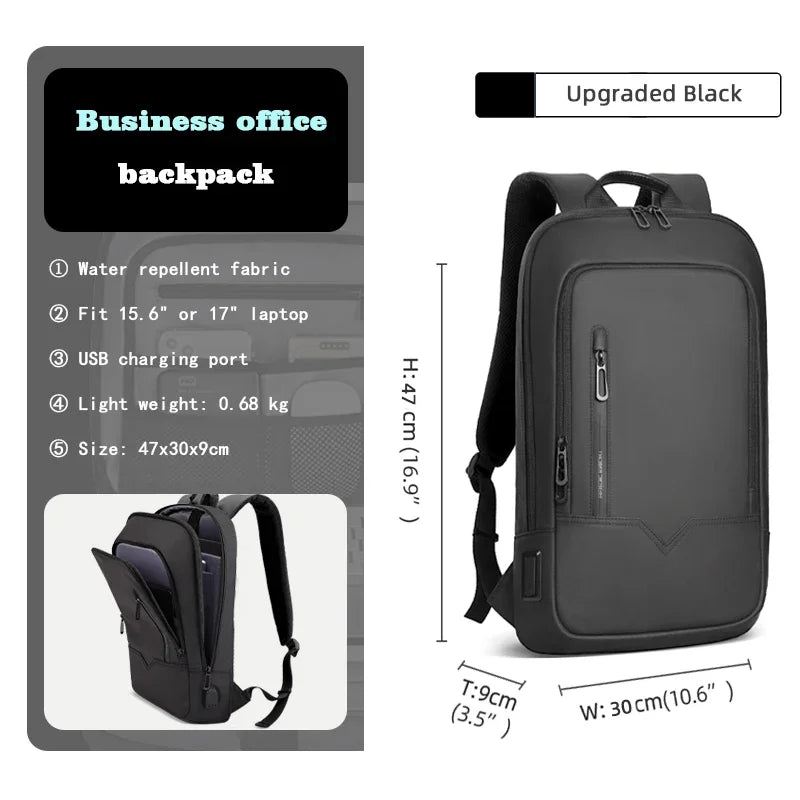Slim Laptop Backpack for Men – 15.6" Waterproof Business Bag with USB Charging
