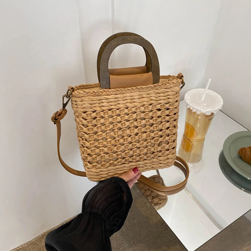Straw Woven Tote Bag – Women's Summer Beach Shoulder Bag