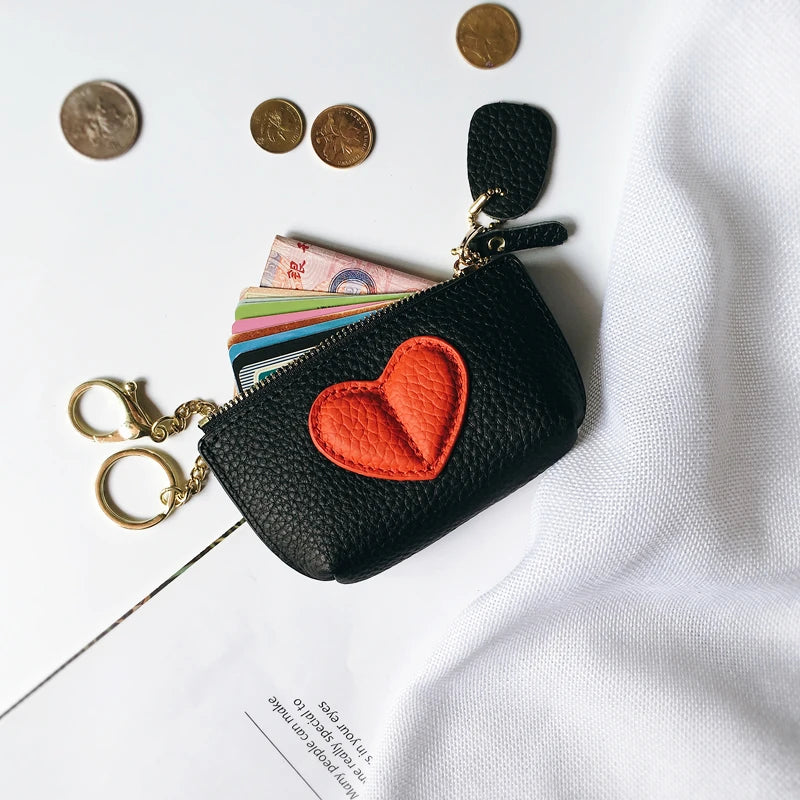 Leather Heart Coin Purse with Key Ring – Women's Mini Wallet