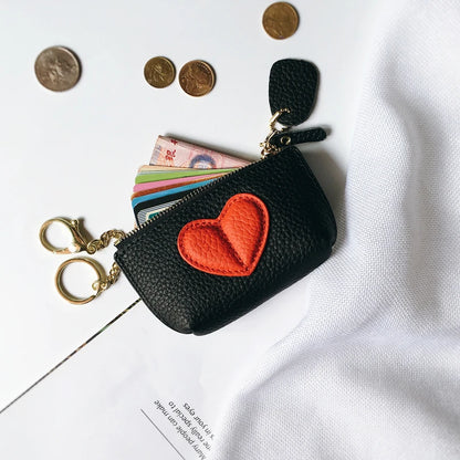 Leather Heart Coin Purse with Key Ring – Women's Mini Wallet
