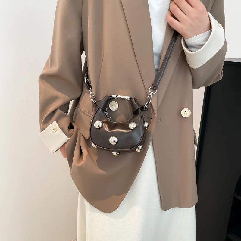 Mini Dumpling Purse with Metal Ball Clasp – Suede Shoulder Bag