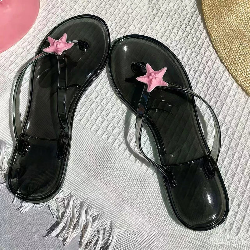 Transparent Crystal Women's Sandals – Korean Sweet Style Beach Flip-Flops