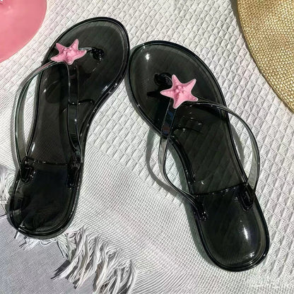 Transparent Crystal Women's Sandals – Korean Sweet Style Beach Flip-Flops