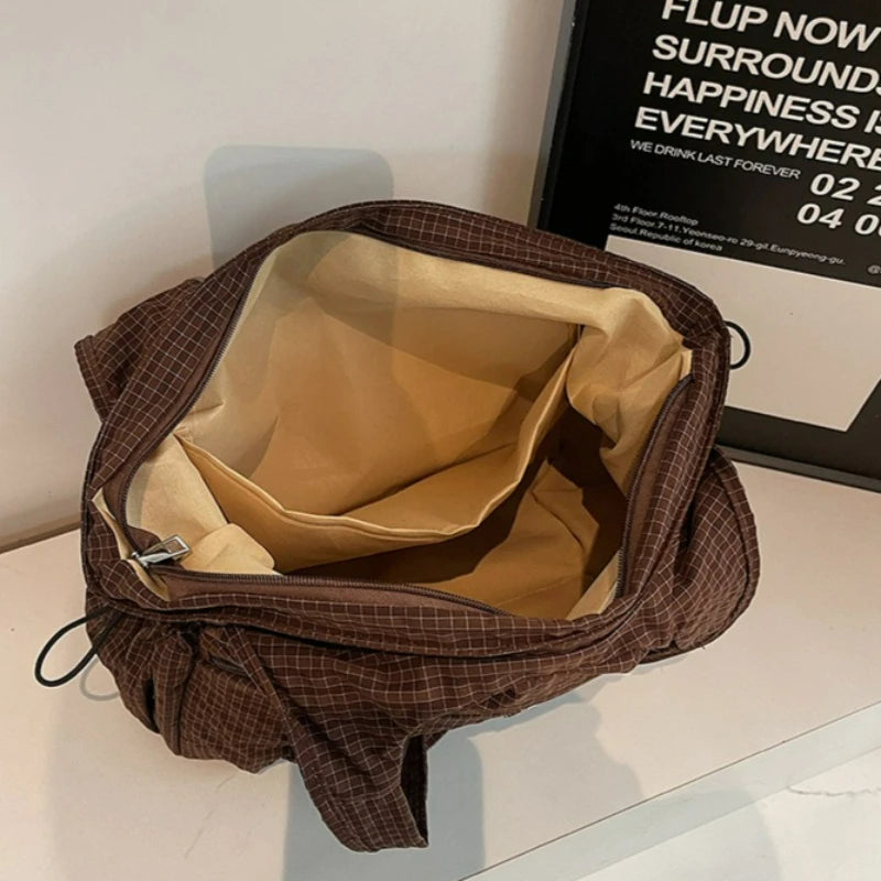 Fashionable Texture Simple Shoulder Bags Lightweight Large Capacity Plaid Storage Crossbody Handle