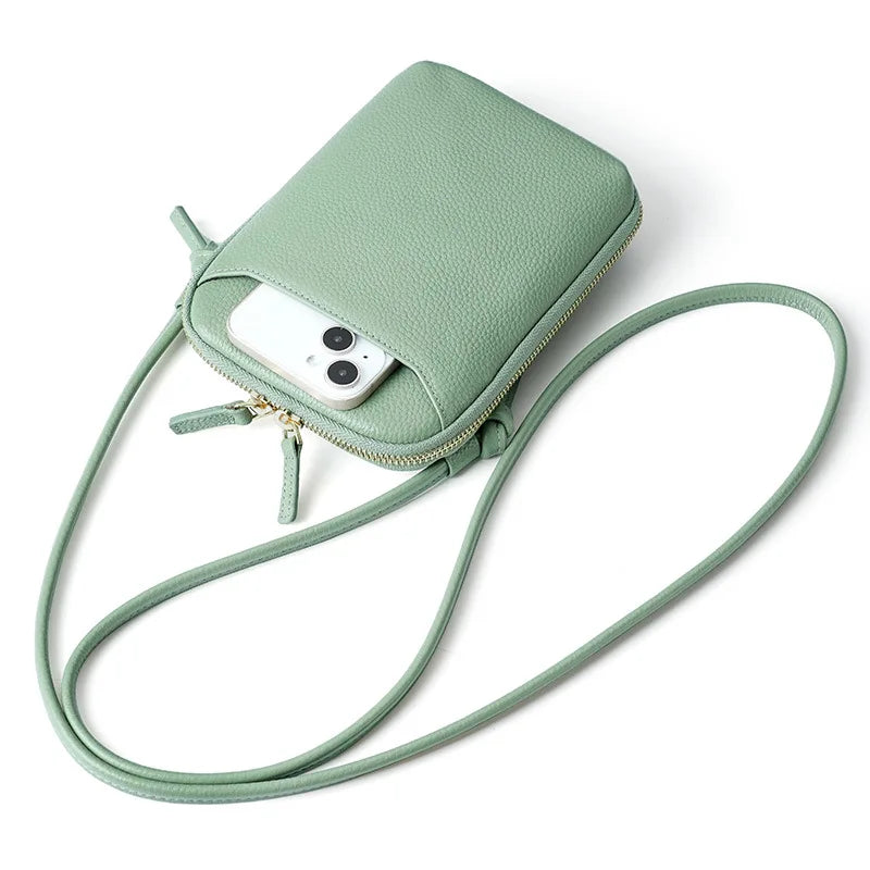 Genuine Leather Crossbody Bag for Women – Zipper Phone Purse