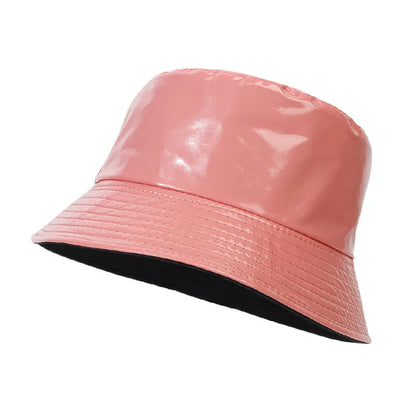 Shiny PU Leather Bucket Hat – Unisex Waterproof Cap