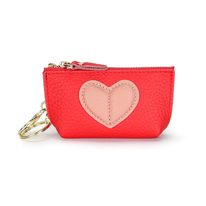 Leather Heart Coin Purse with Key Ring – Women's Mini Wallet