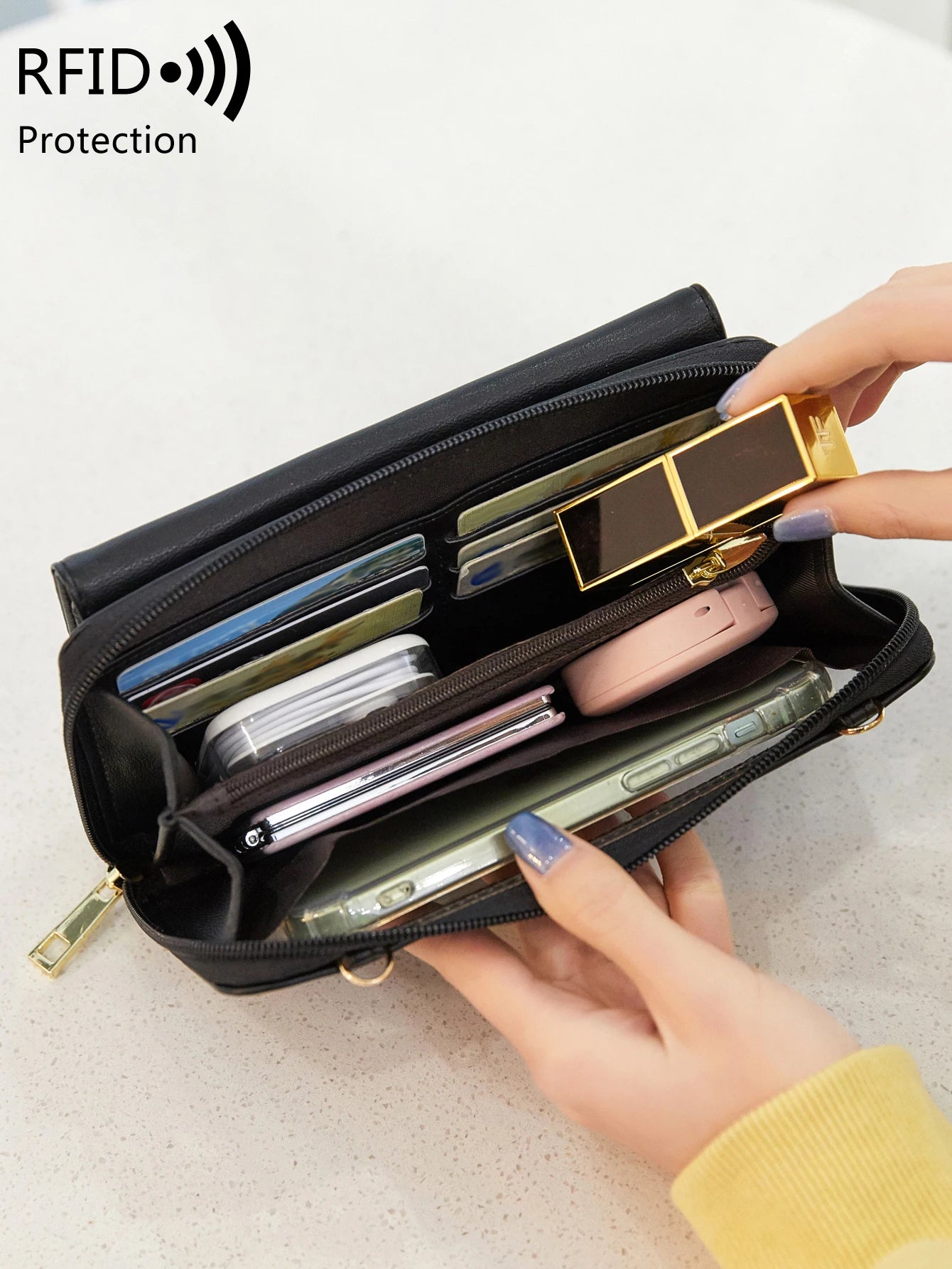 Touchscreen Crossbody Phone Wallet for Women – Zipper Purse with Clear Window