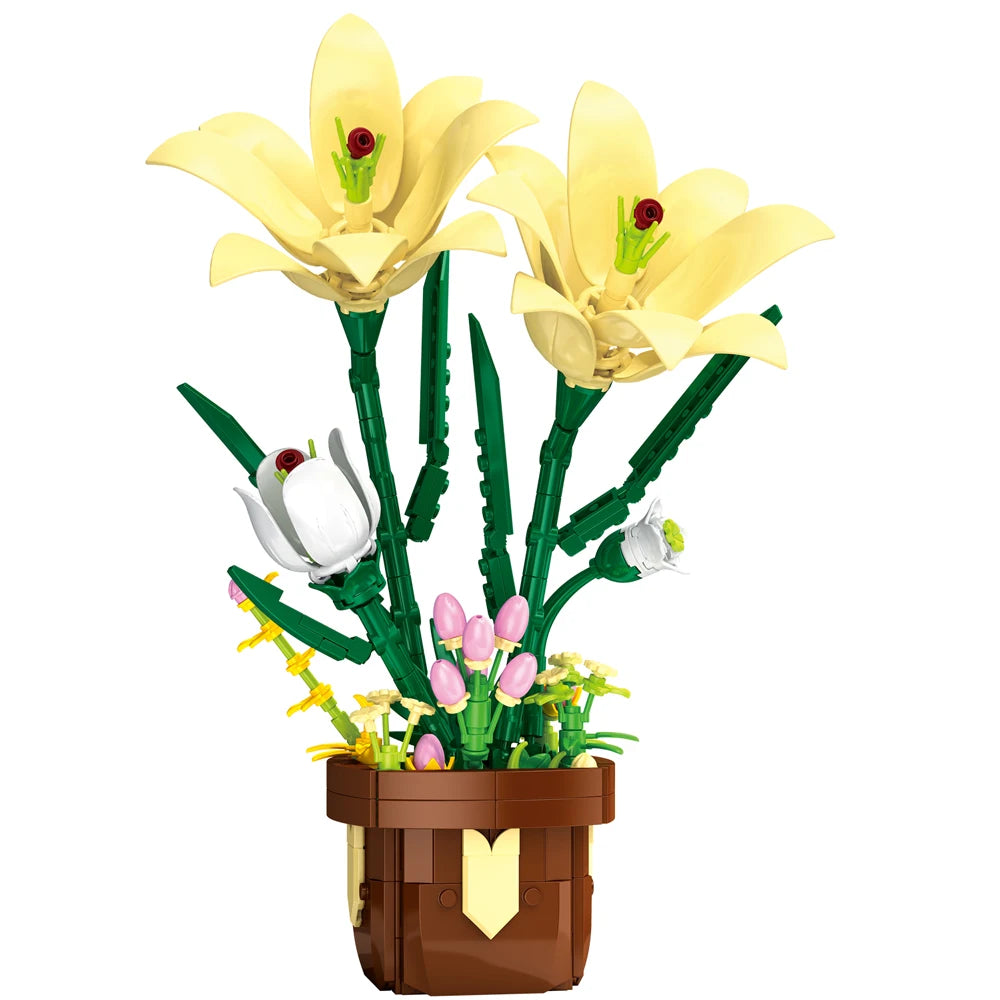 Flower Bouquet Building Blocks – Potted Plant Home Decor Set